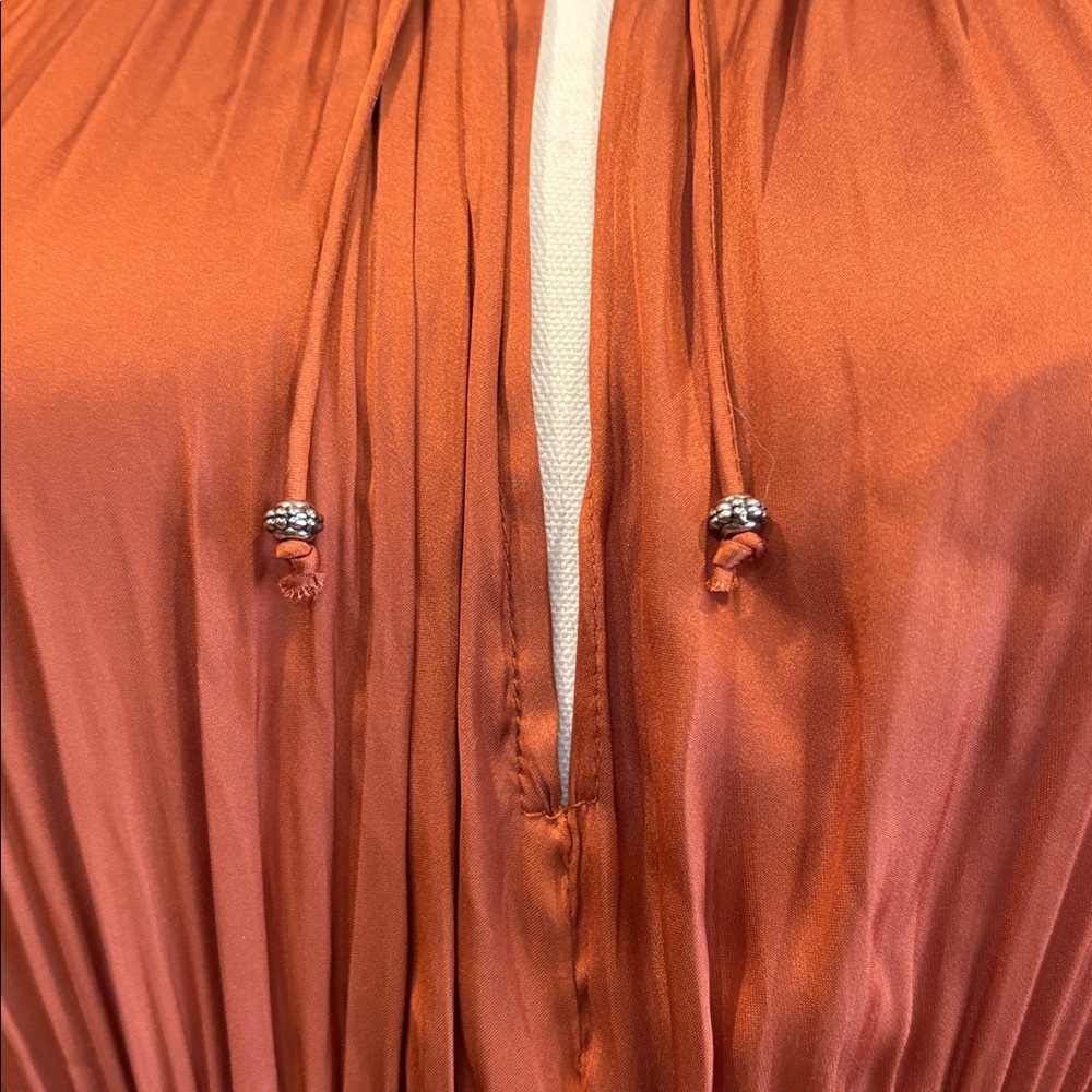 Ulla Johnson Luisa Satin Ruffle Mini Dress in Rust Red size 4 *As-Is* - Picture 4 of 16